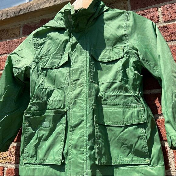 Lands' End Boy Girl Unisex Green Hooded Fleece Lined Windbreaker Jacket Medium - Picture 2 of 9
